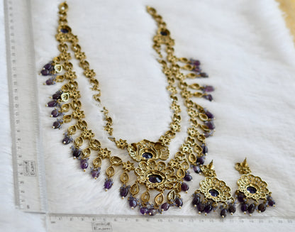 Antique cz-purple beaded peacock-flower double layer victorian short haar set dj-49464