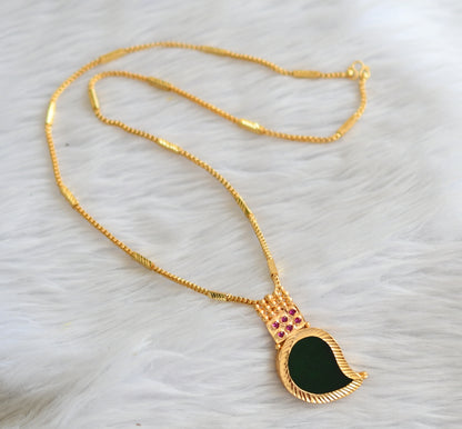Gold tone 24 inches chain with pink-green kerala style mango pendant dj-46002