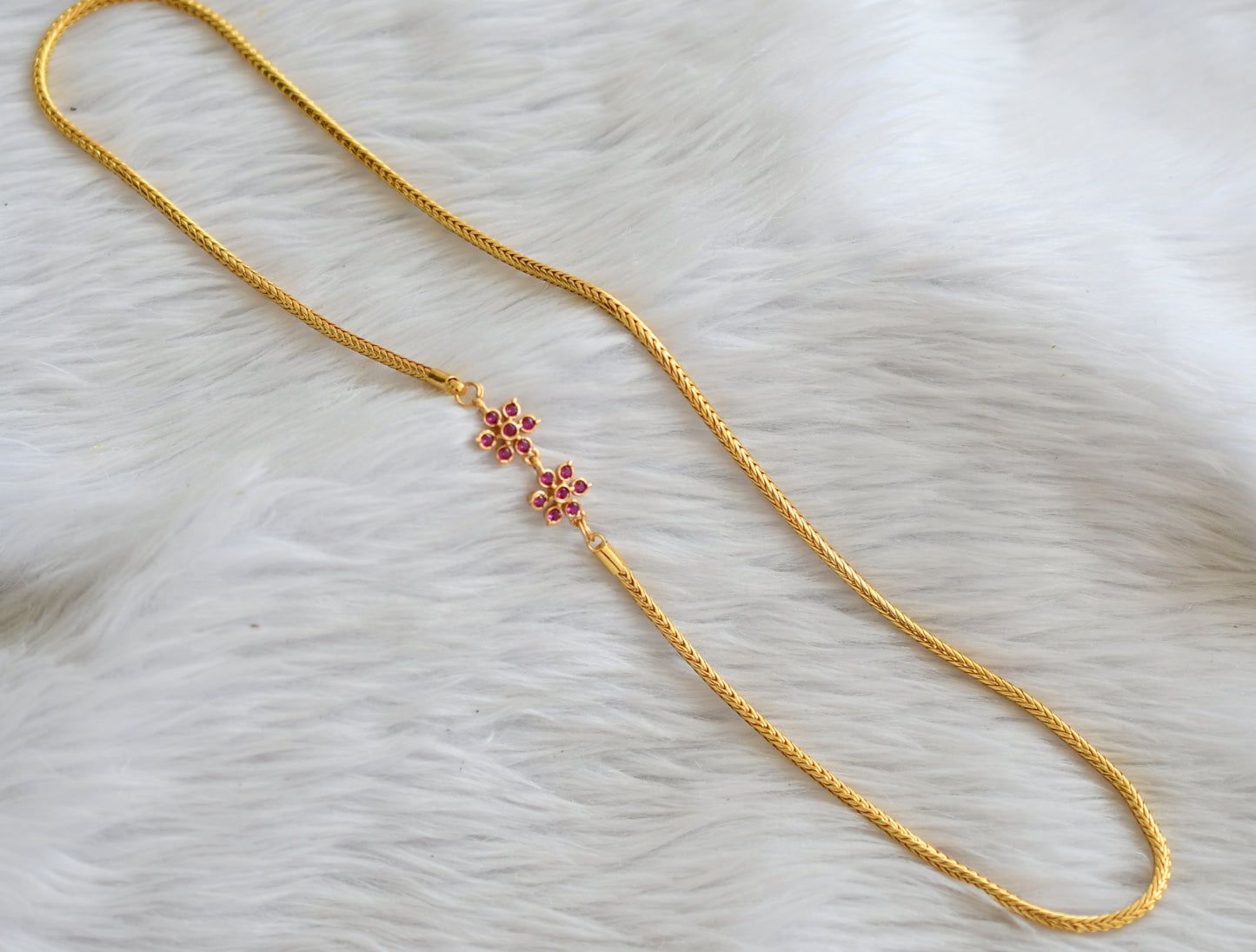 Gold tone 24 inches chain ad pink flower mugappu dj-45998