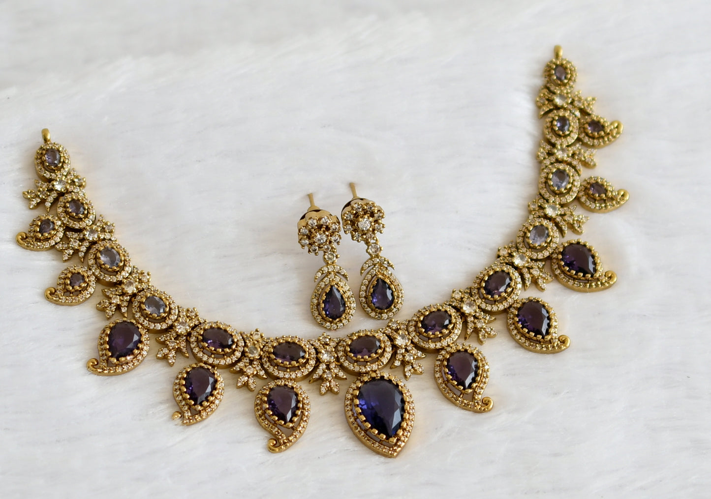 Antique cz-purple stone mango victorian necklace set dj-49441