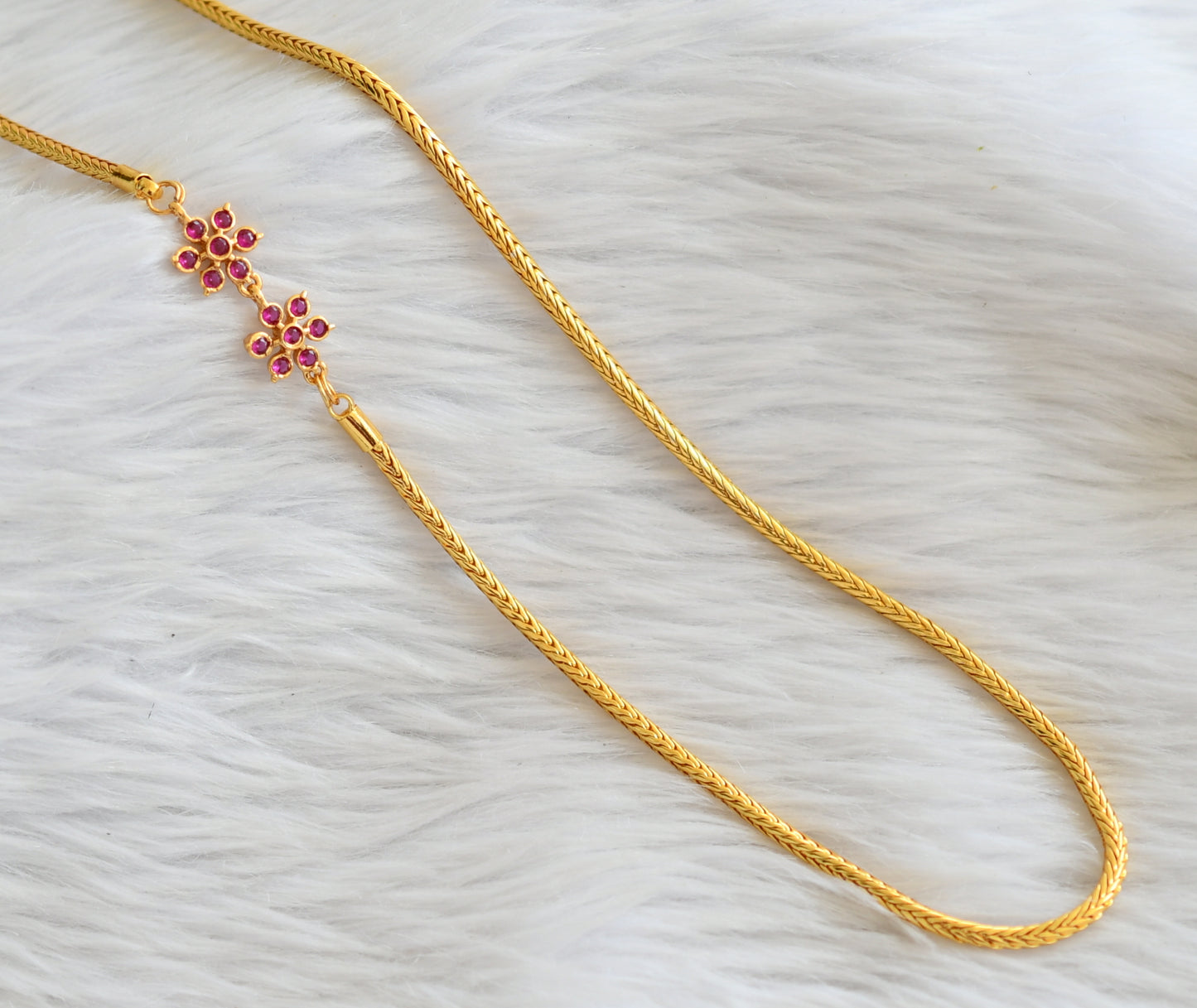 Gold tone 24 inches chain ad pink flower mugappu dj-45998