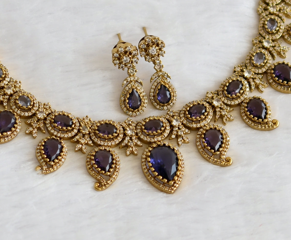 Antique cz-purple stone mango victorian necklace set dj-49441