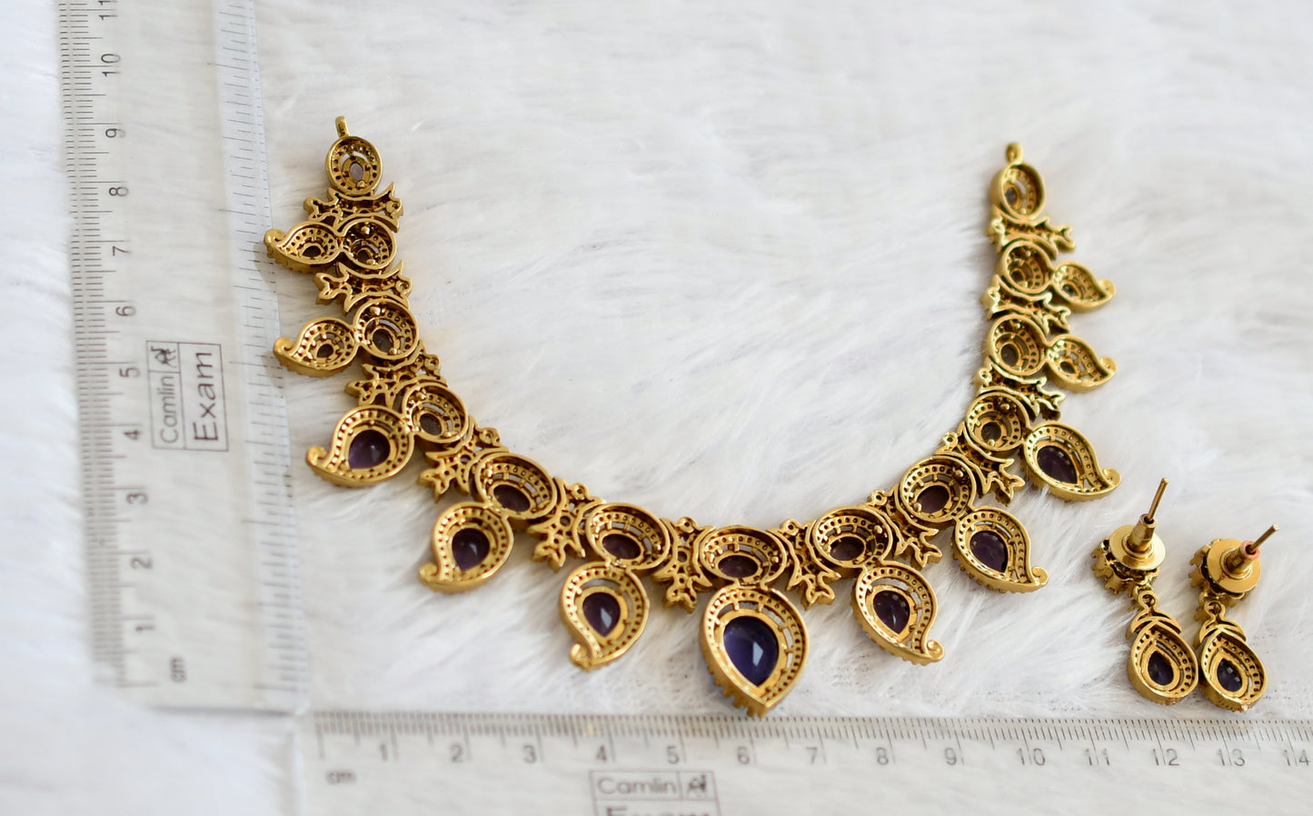 Antique cz-purple stone mango victorian necklace set dj-49441