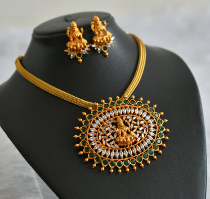 Matte finish emerald-white lakshmi oval necklace set dj-47623