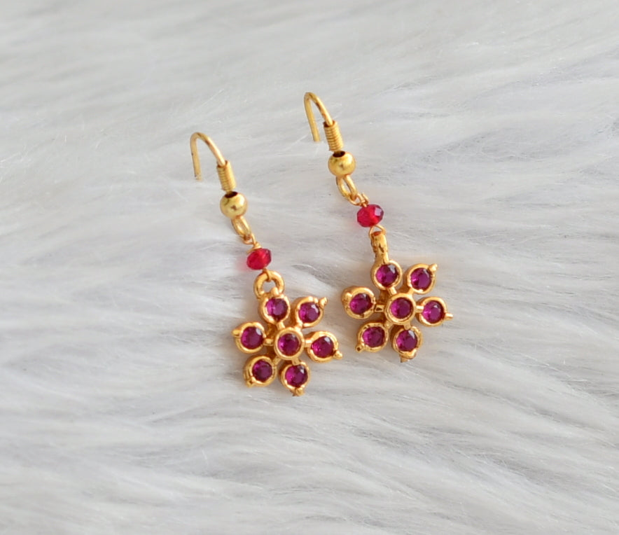 Gold tone ad pink stone flower hook earrings dj-45997