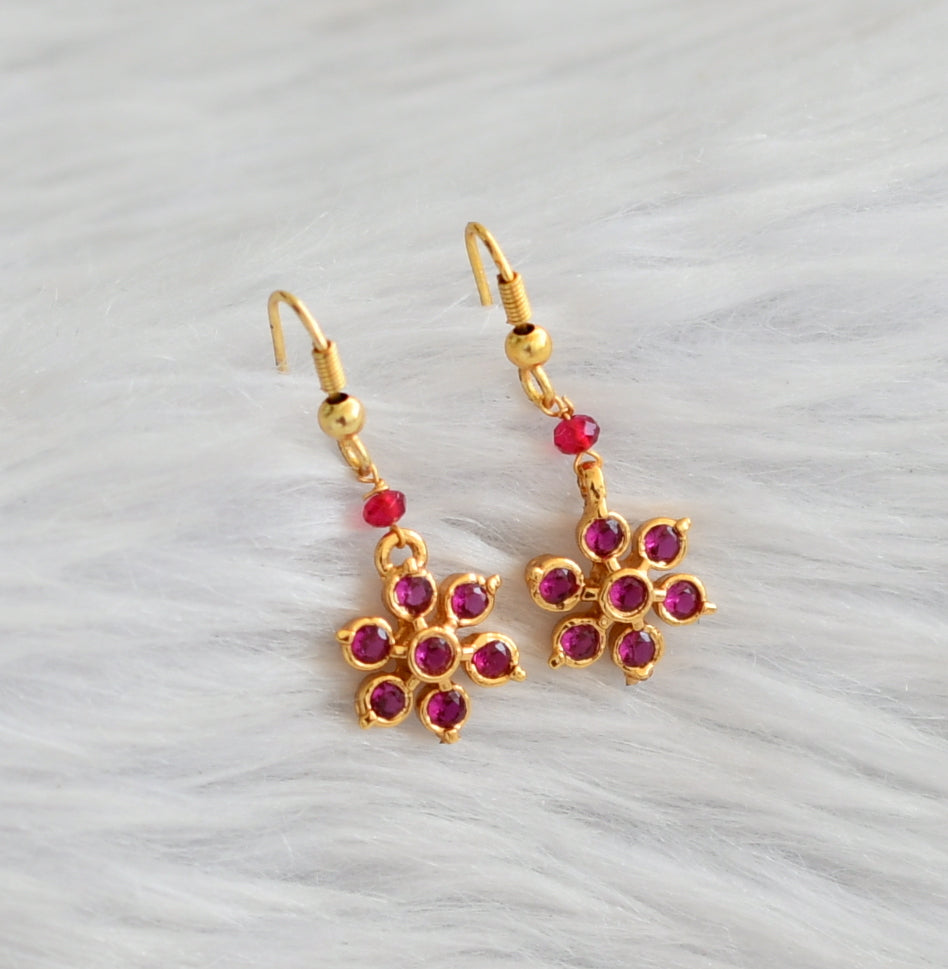 Gold tone ad pink stone flower hook earrings dj-45997