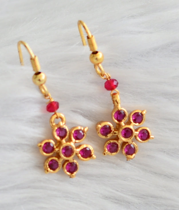 Gold tone ad pink stone flower hook earrings dj-45997