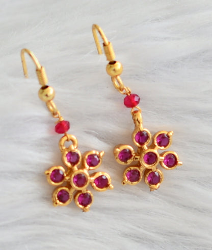 Gold tone ad pink stone flower hook earrings dj-45997