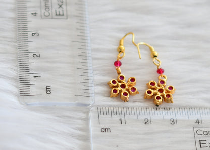 Gold tone ad pink stone flower hook earrings dj-45997