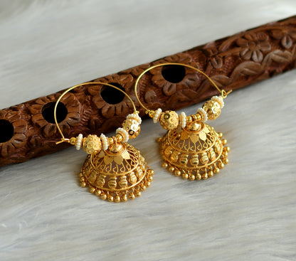 Gold tone pearl gold beaded hoop jhumkka dj-42800