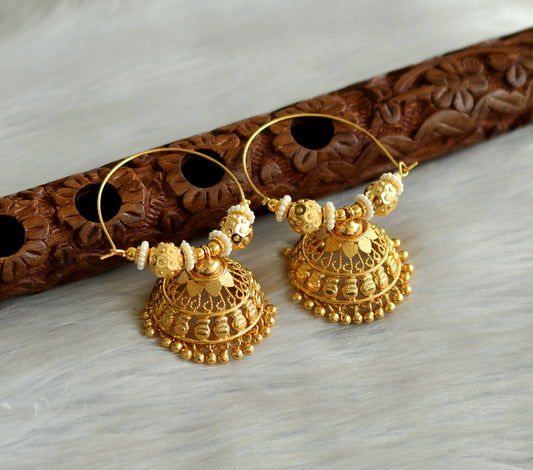 Gold tone pearl gold beaded hoop jhumkka dj-42800