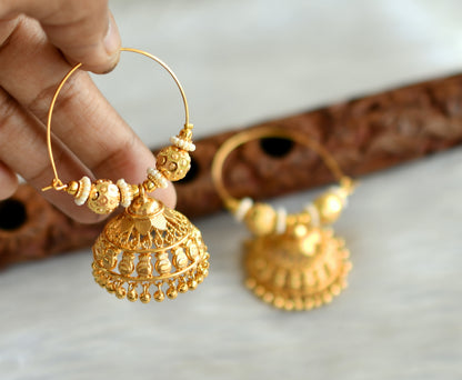 Gold tone pearl gold beaded hoop jhumkka dj-42800