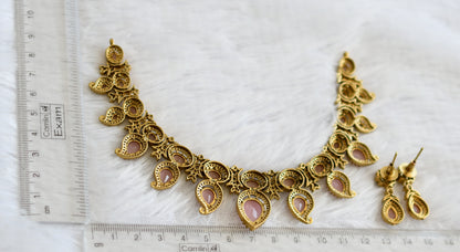 Antique cz-baby pink stone mango victorian necklace set dj-49438