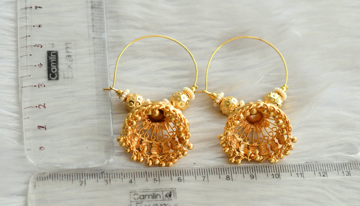 Gold tone pearl gold beaded hoop jhumkka dj-42800