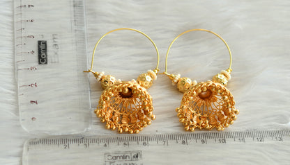 Gold tone pearl gold beaded hoop jhumkka dj-42800