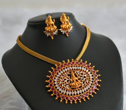 Matte finish ruby-white lakshmi oval necklace set dj-47622