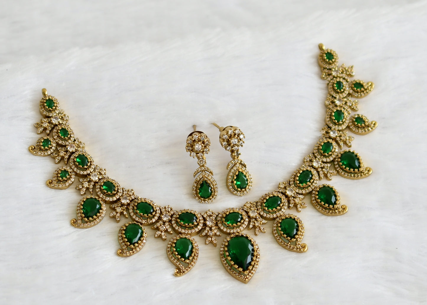 Antique cz-bottle green stone mango victorian necklace set dj-49439