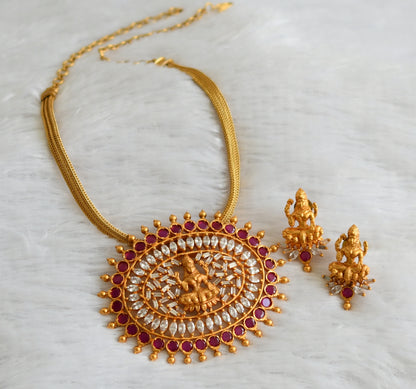 Matte finish ruby-white lakshmi oval necklace set dj-47622