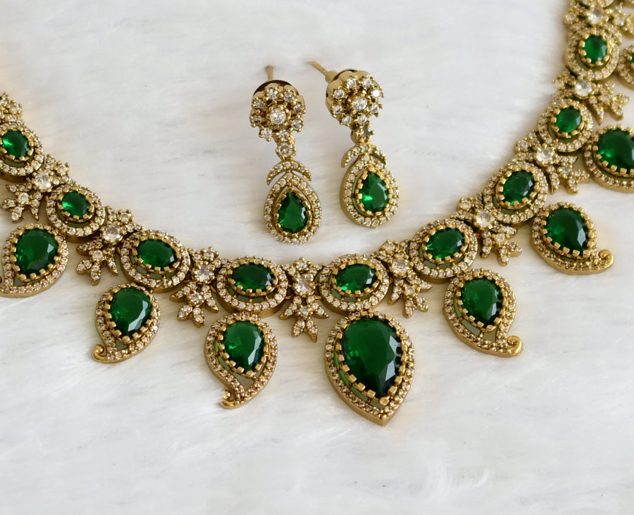 Antique cz-bottle green stone mango victorian necklace set dj-49439