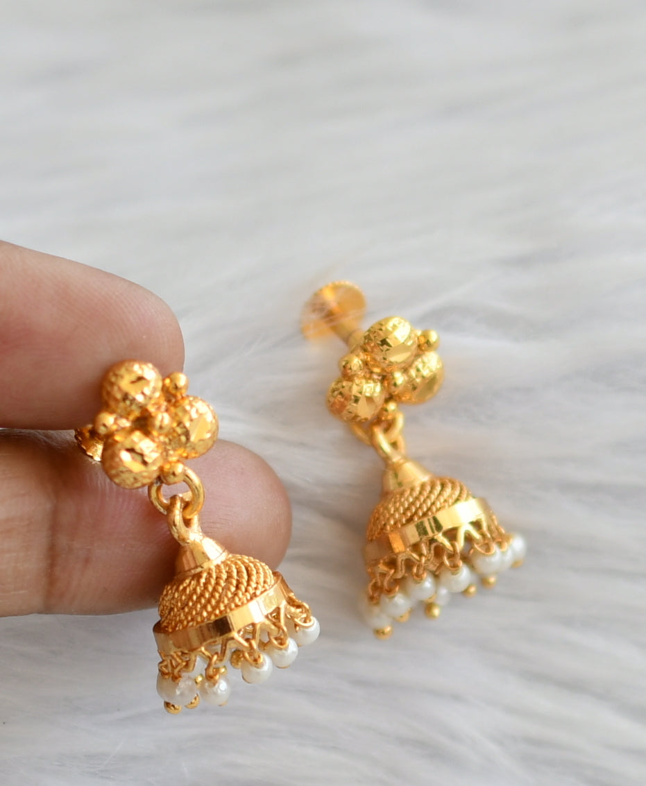 Gold tone pearl jhumkka dj-45996