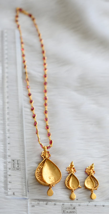 Antique gold tone magenta pink stone chain replica meenakari necklace set dj-44243