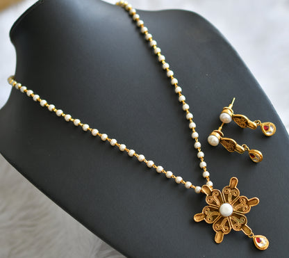 Antique gold tone replica pearl necklace set dj-44237