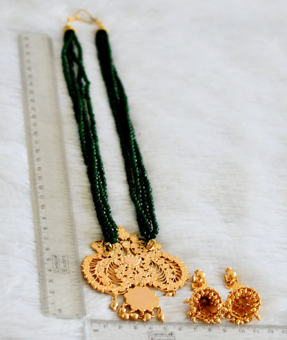 Gold tone real kemp-geen stone green beaded haar set dj-47635