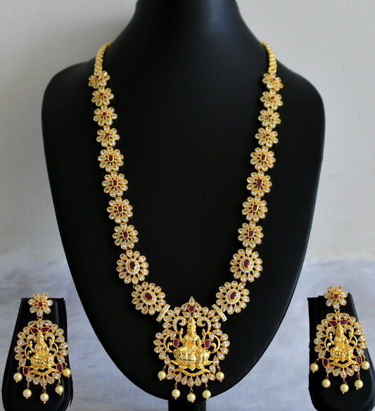 Gold tone cz ruby-white lakshmi flower haar set dj-47631