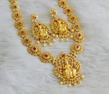 Gold tone cz ruby-white lakshmi flower haar set dj-47631