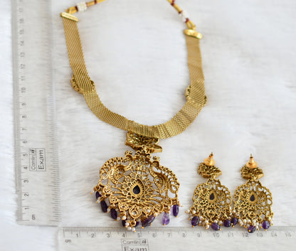 Antique cz-purple pearl beaded peacock victorian necklace set dj-49453