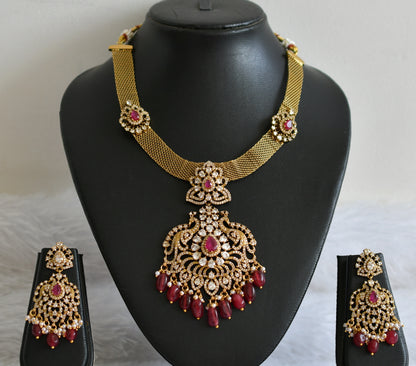 Antique cz-ruby pearl beaded peacock victorian necklace set dj-49455