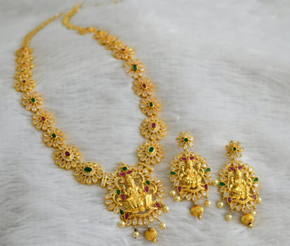 Gold tone cz ruby-green-white lakshmi flower haar set dj-47632