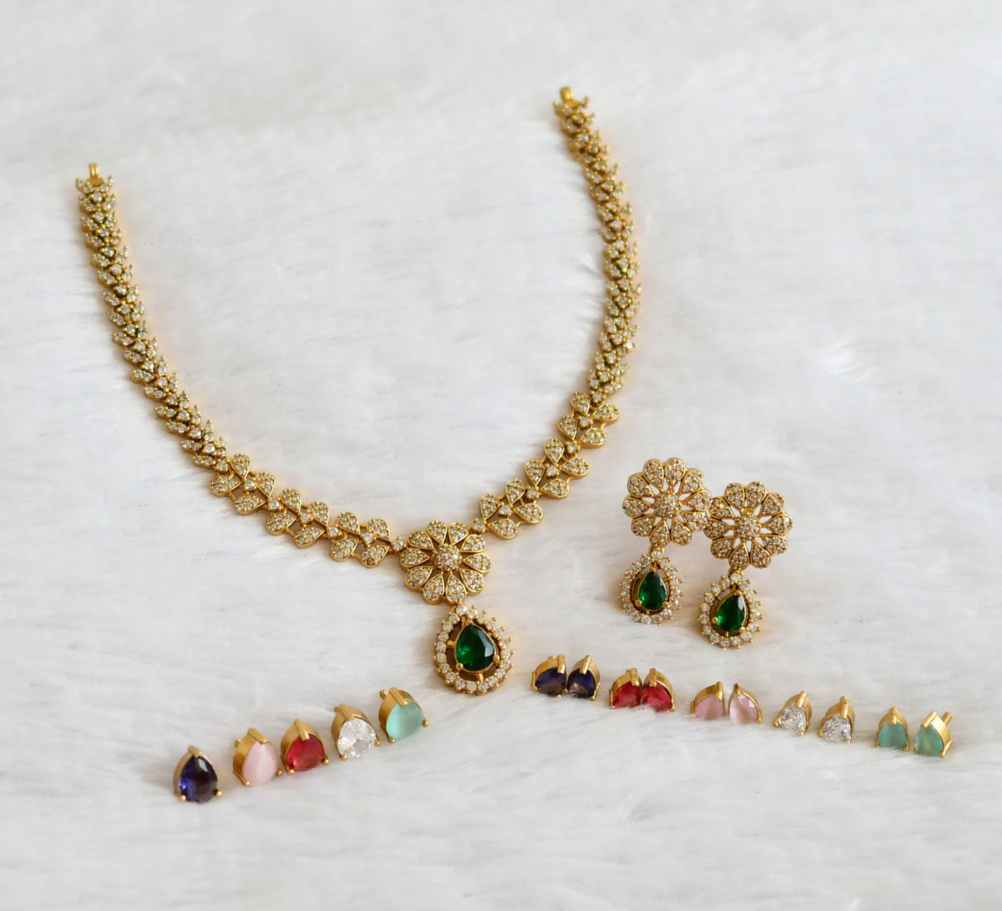 Matte finish cz color changeable flower necklace set dj-49469