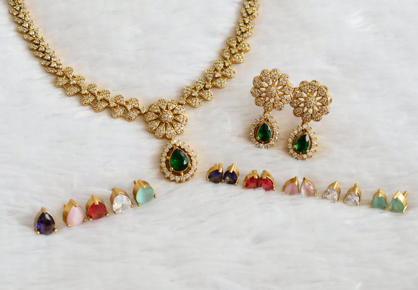 Matte finish cz color changeable flower necklace set dj-49469