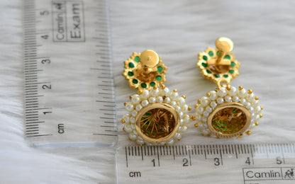 Gold tone ad green stone pearl jhumkka dj-46014