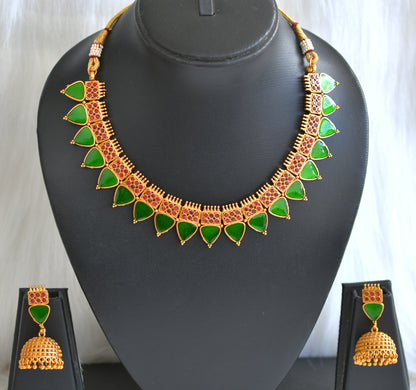 Matte finish Kerala style Maroon-Green necklace set dj-42813