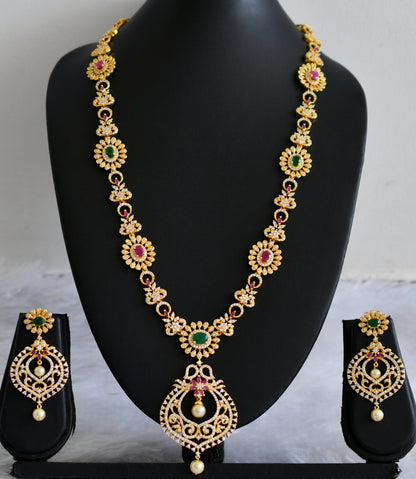 Gold tone cz ruby-green-white flower haar set dj-47638