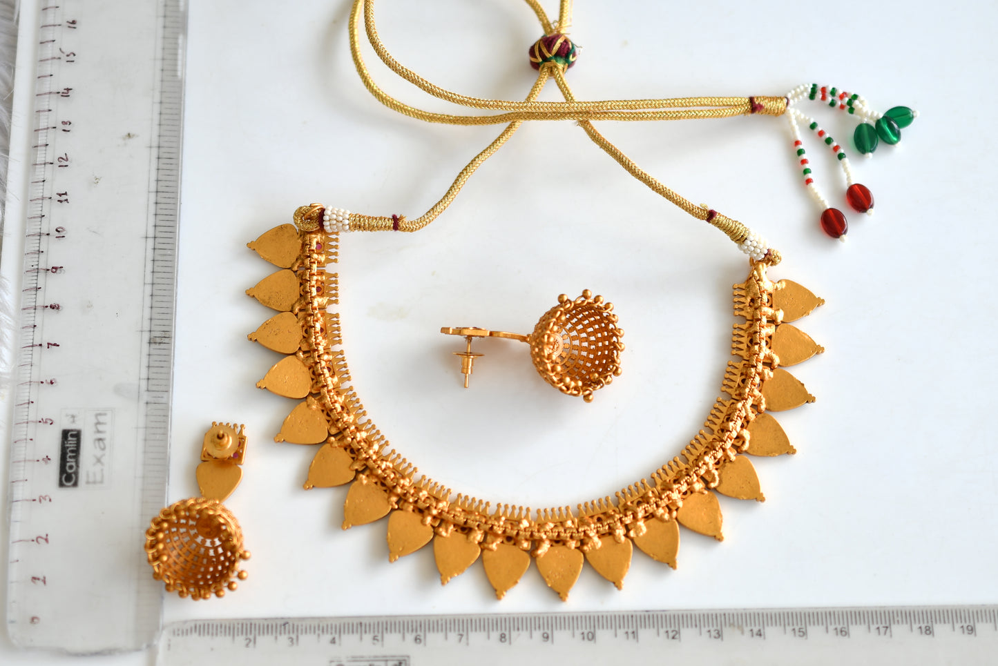 Matte finish Kerala style Maroon-blue necklace set dj-42811