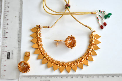 Matte finish Kerala style Maroon-blue necklace set dj-42811