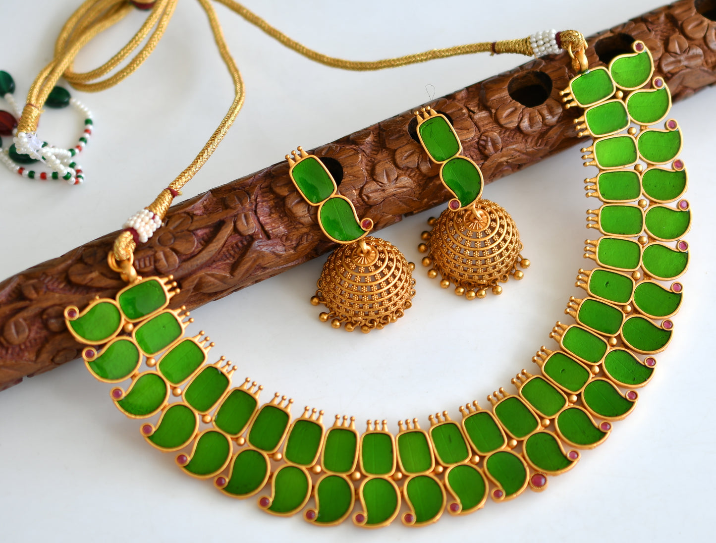 Matte finish Kerala style Green Mango necklace set dj-42819