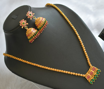 Gold tone ruby-green stone necklace set dj-45999