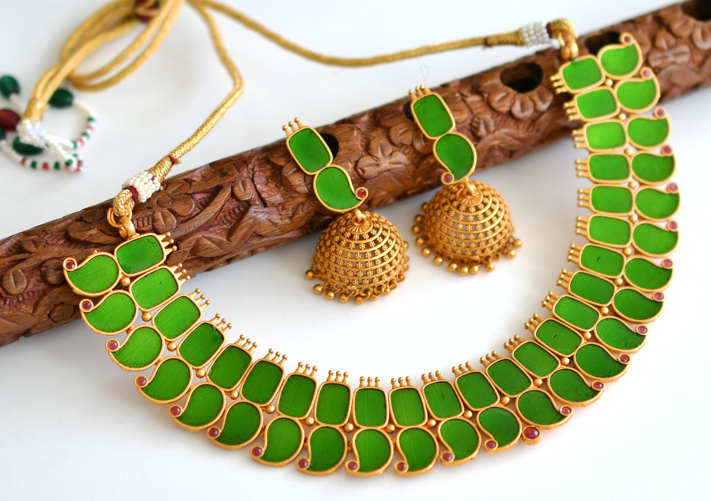 Matte finish Kerala style Green Mango necklace set dj-42819