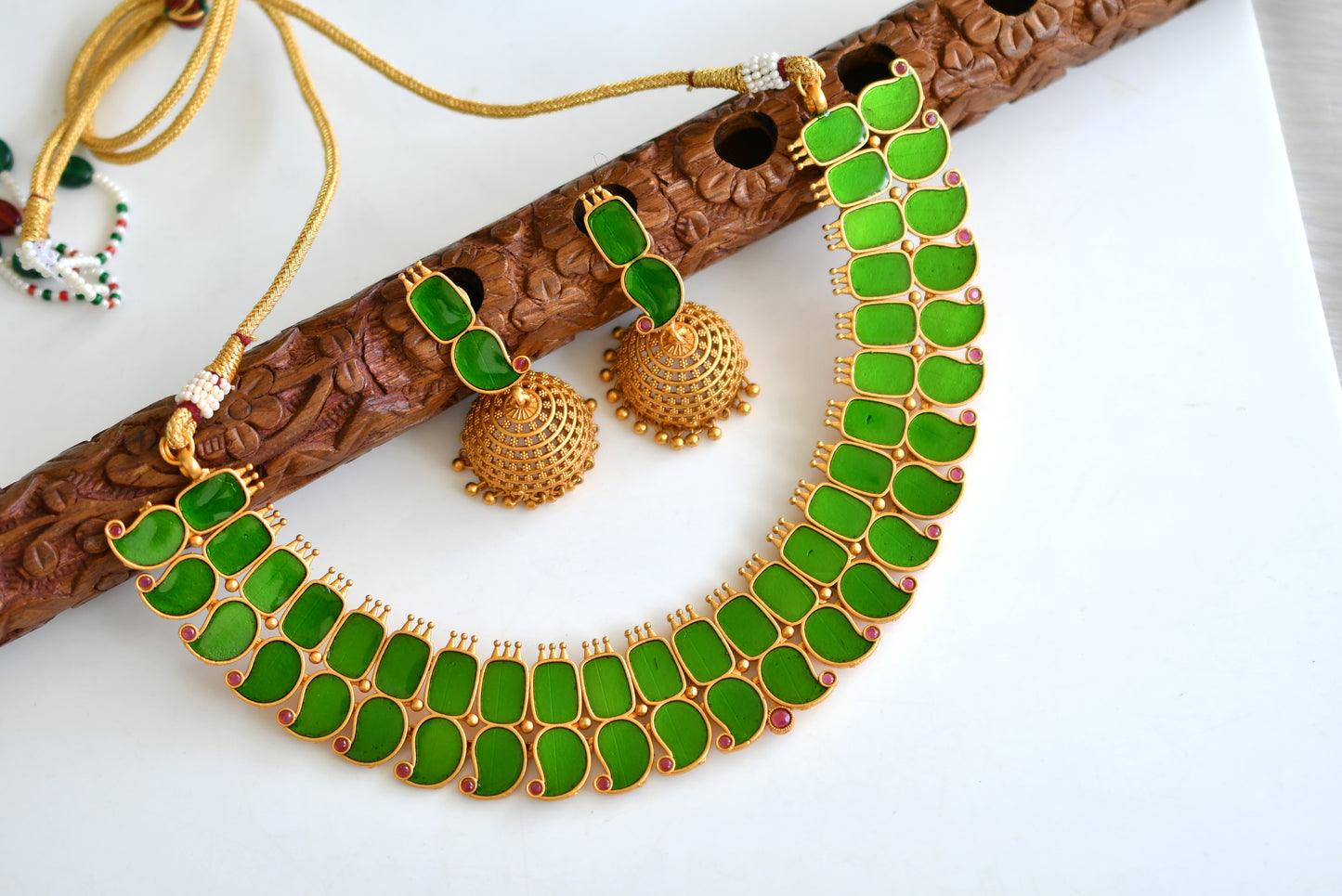 Matte finish Kerala style Green Mango necklace set dj-42819