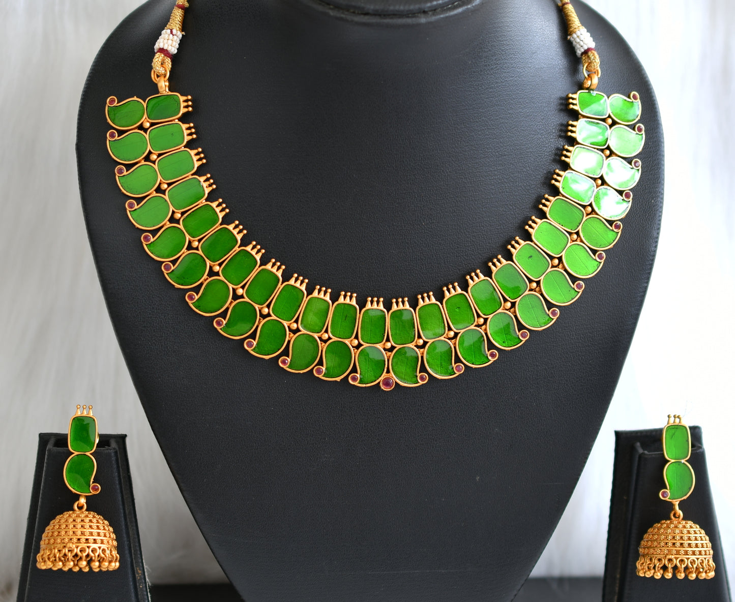 Matte finish Kerala style Green Mango necklace set dj-42819