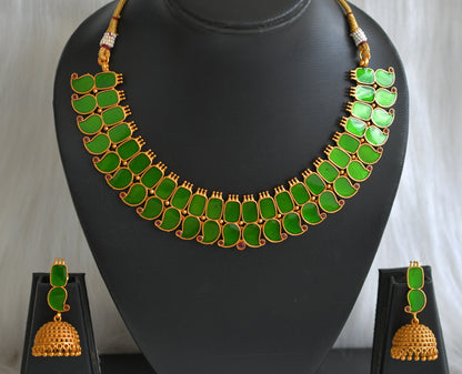 Matte finish Kerala style Green Mango necklace set dj-42819