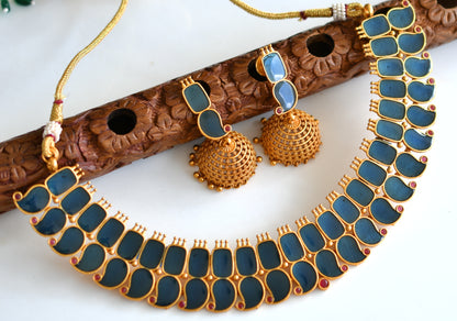 Matte finish Kerala style Blue Mango necklace set dj-42817