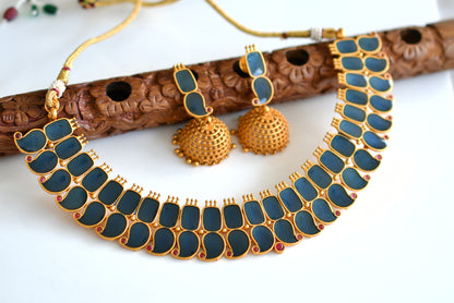 Matte finish Kerala style Blue Mango necklace set dj-42817