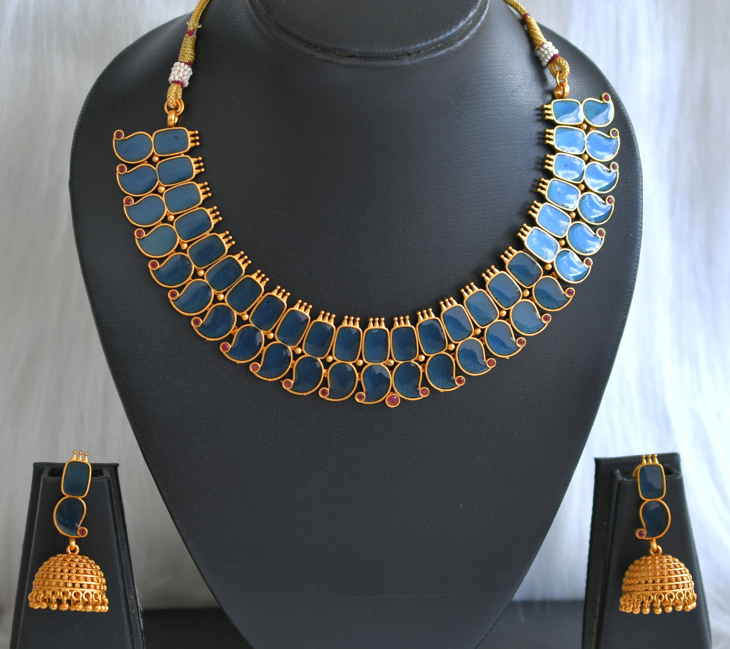 Matte finish Kerala style Blue Mango necklace set dj-42817