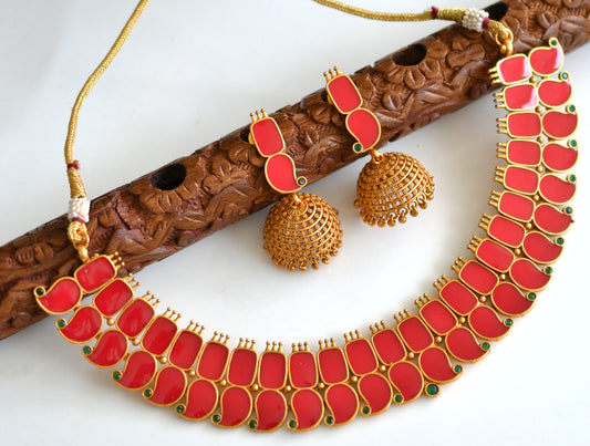 Matte finish Kerala style Red Mango necklace set dj-42818