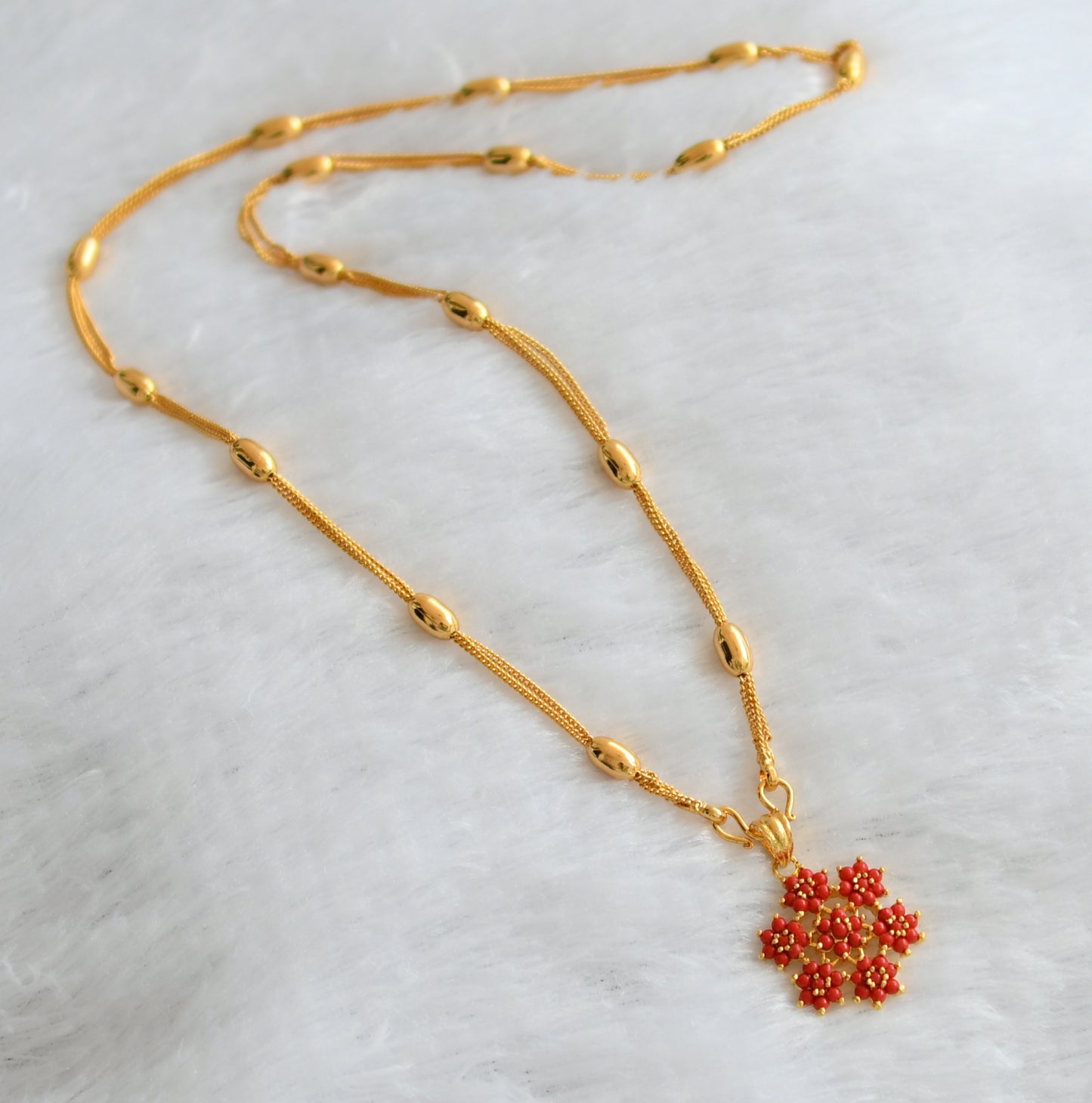 Gold tone 24 inches chain with coral flower pendant dj-46008